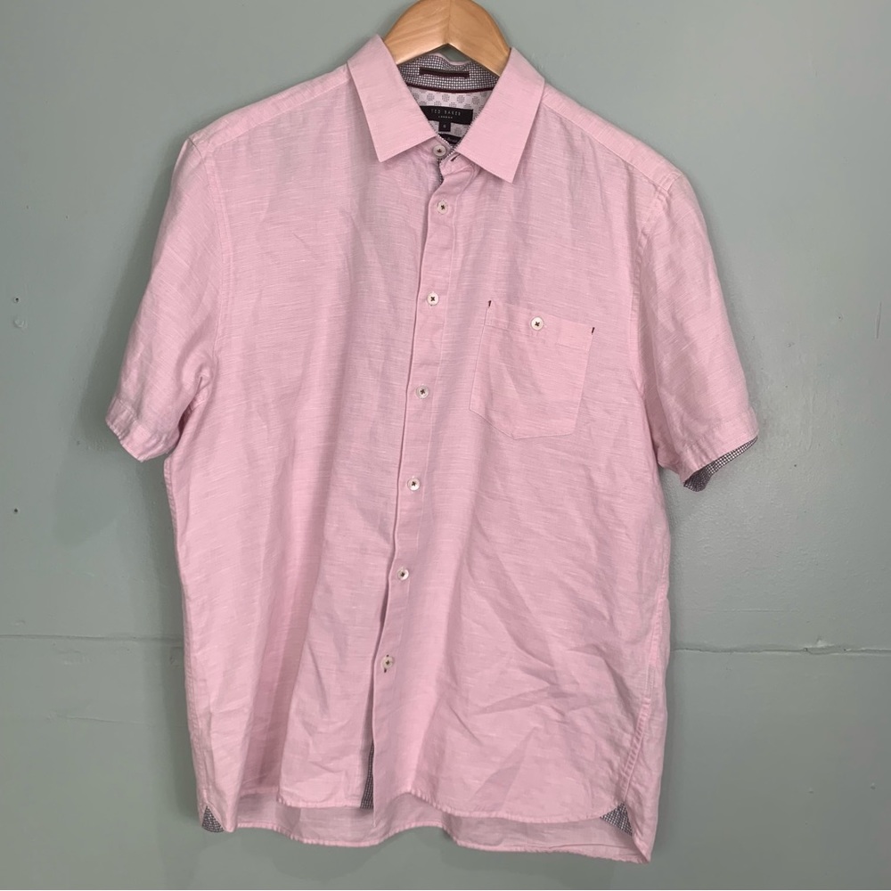 Ted Baker Mens Button Down Short Sleeve Pink sz 6 2XL/XL